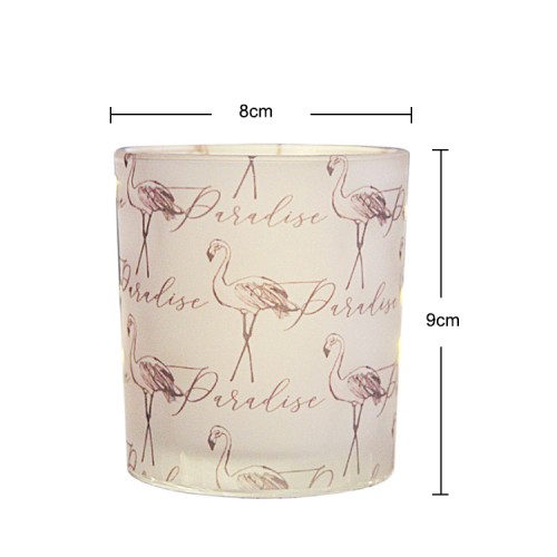 Flamingo Pattern Glass Candle Holder Cylinder  Printed Tumbler Candle Jars