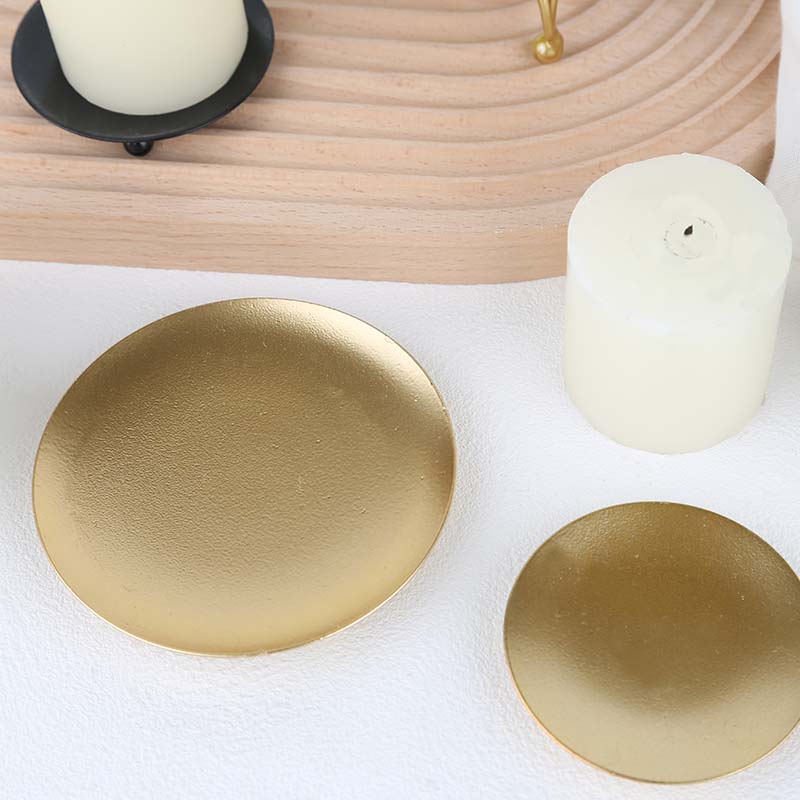 Mini Round Glod Black Iron Brass Aromatherapy Candle Holder Candlestick Plate Tray Metal Candle Stand 