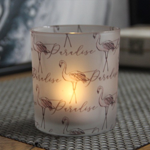 Flamingo Pattern Glass Candle Holder Cylinder  Printed Tumbler Candle Jars