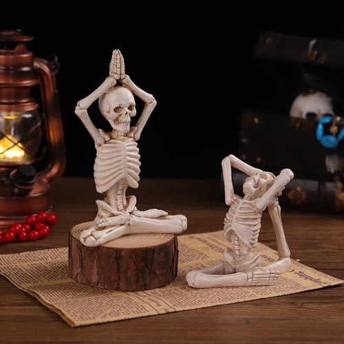 Halloween Party Meditation Yoga Pose Skeleton Figurines Skull-shaped Statues Small Resin Sculpture Crafts Decoration Ornaments