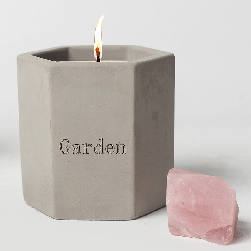 Custom Unique Hexagon Cement Jar Candle Wood Wick Wedding Home Decor Cement Candle Jar for Gift 