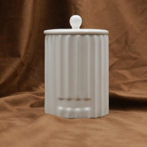 Custom Wholesale Matte Candle Vessels Embossed Empty Candle Container White Ceramic Candle Jar with  Lids