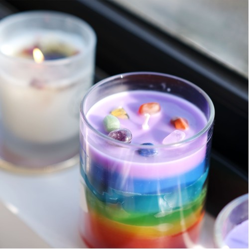 Custom Handmade  Glasses Candle Luxury Healing Gemstone Crystal Soy Wax Scented Candles with Dried Flower