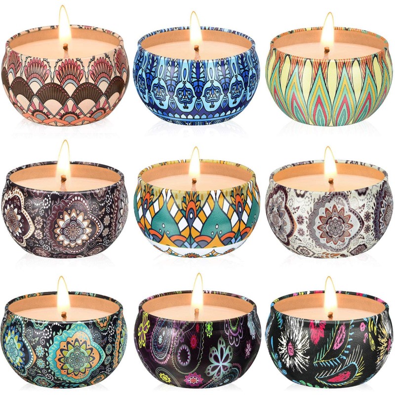 Customized New Ethnic Style Set Metal Tinplate Soy Wax Scented Candle 