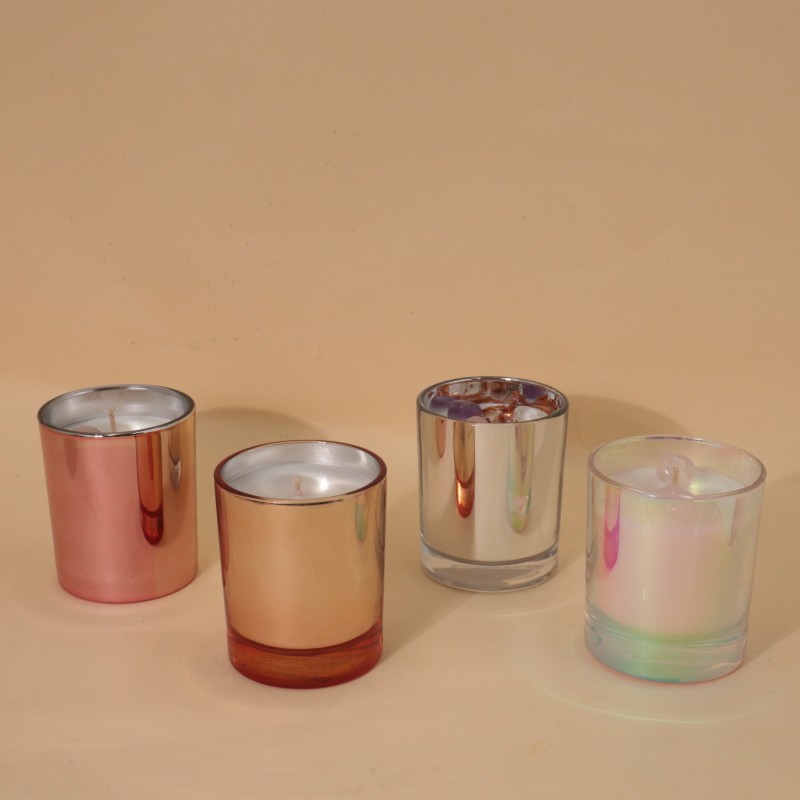 Shiny Luxury Rainbow Color Glass Candle Jars With Customized Lid Iridescent Candle Vessels for Christmas 