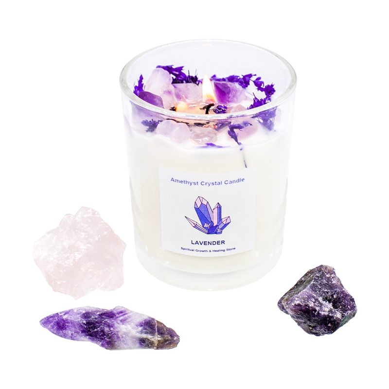 Home Decoration Meditation Healing Crystal Dried Flowers Herbs Soy Wax Scented Candles 