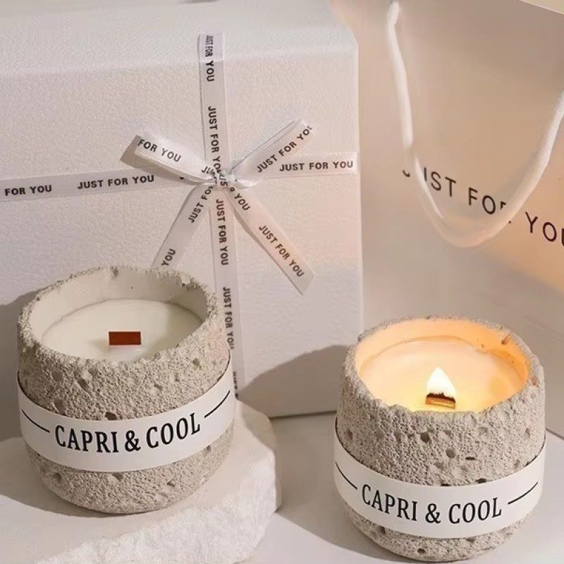 Unique Luxury Candle Bowl Wholesale Large Ceramic Cement Candle Jars With Soy Wax Candles Gift Set