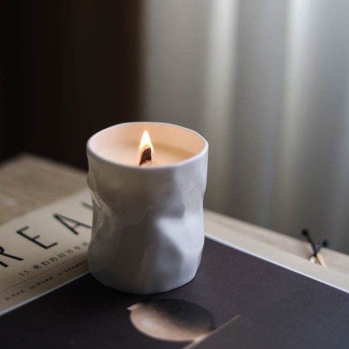 Wholesale Luxury High Quality Crinkled Textured Candle Jar Private Label Scented Ceramic Candle