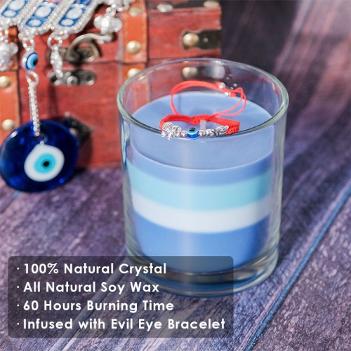 2024 Hot Sale Customize  White Glass Crystal Scented Candle Evil Eye Bracelet Hide in Wax