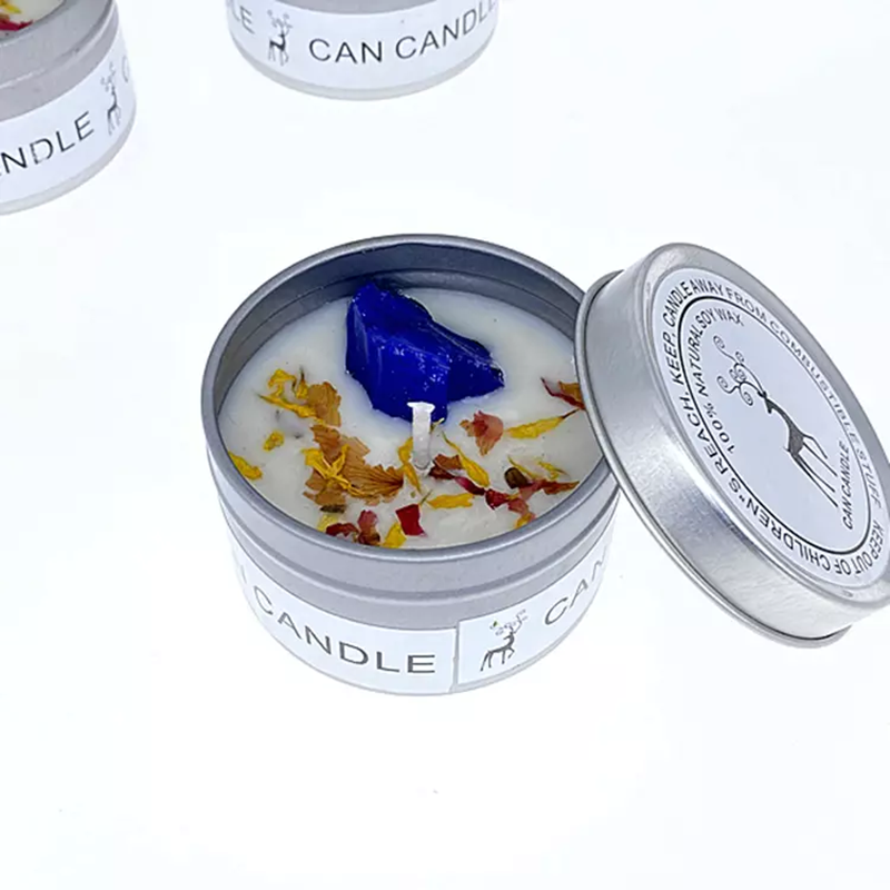 Tinplate Soy Wax Candle Customized Crystal Dried Flower Scented Candles 