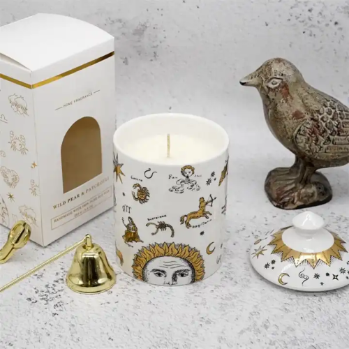 Kabbalah Luxury Private Label Star Moon Zodiac Ceramic Cup Scented Candles with Lid Package Box