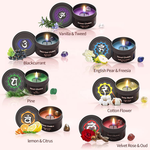 Chakra 2023 Custom Logo ODM Soy Wax Fragrance  Aroma Gift Set Luxury Chakra Crystal Scented Candles