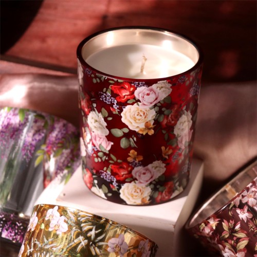 Women Gift Flower Dried Glass Candle Home Decoration Custom Handmade Vanilla Scented Aroma Candle Set