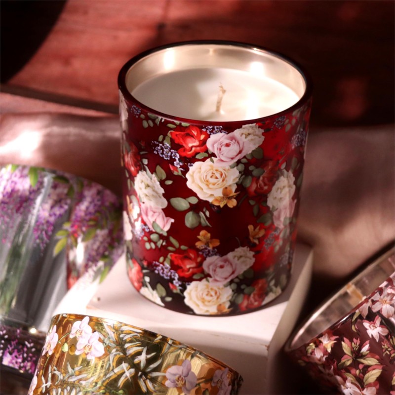 Women Gift Flower Dried Glass Candle Home Decoration Custom Handmade Vanilla Scented Aroma Candle Set 