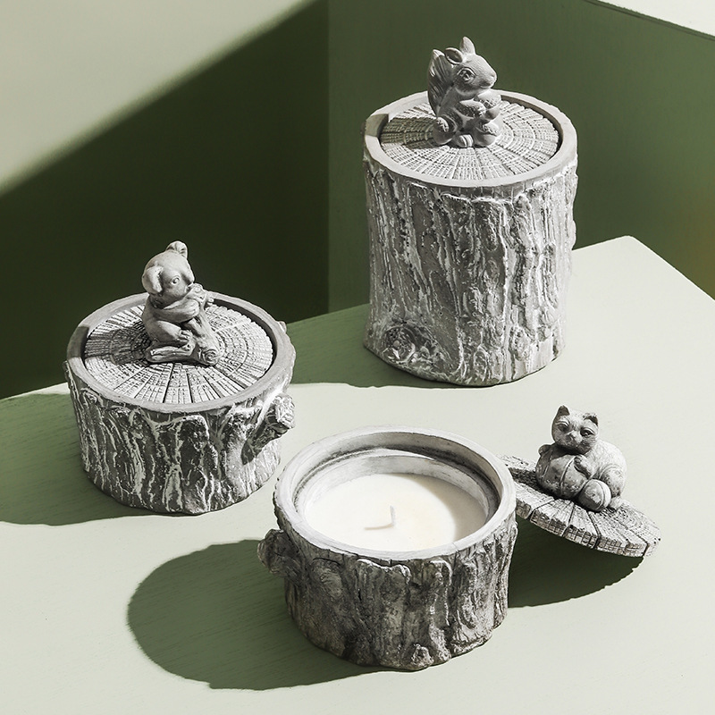 Custom Scented Creative Cylindrical Tree Stump Cement Cup Scented Candle 