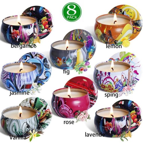 Customized New Ethnic Style Set Metal Tinplate Soy Wax Scented Candle