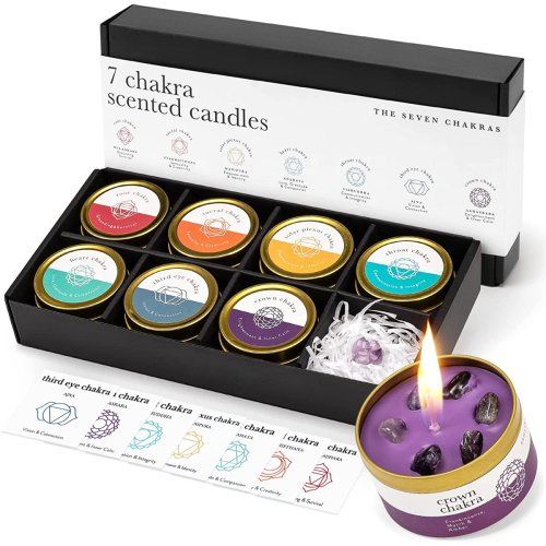 Chakra 2023 Custom Logo ODM Soy Wax Fragrance  Aroma Gift Set Luxury Chakra Crystal Scented Candles