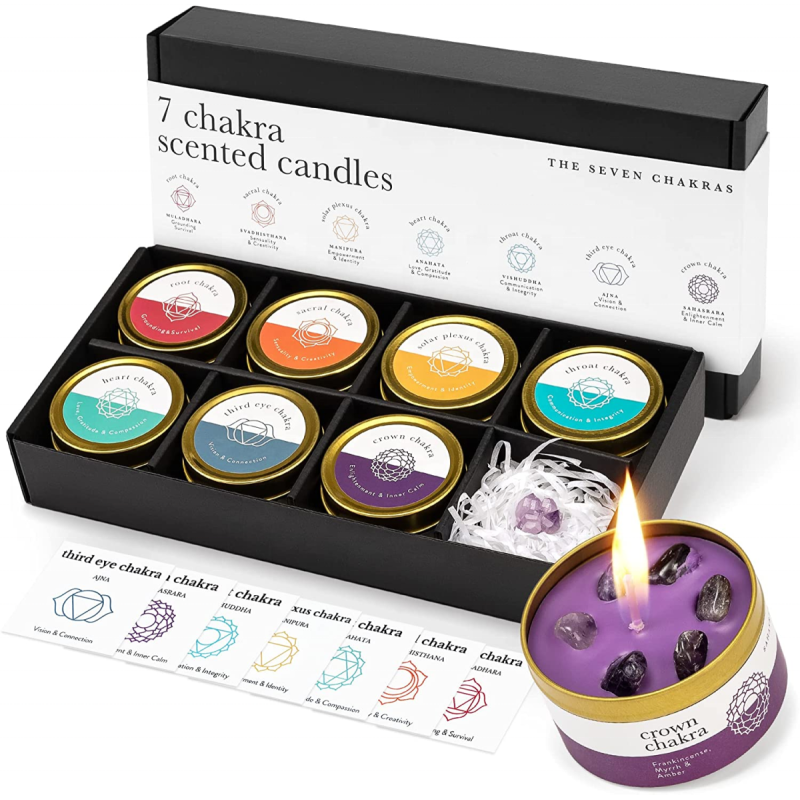 Chakra 2023 Custom Logo ODM Soy Wax Fragrance  Aroma Gift Set Luxury Chakra Crystal Scented Candles 