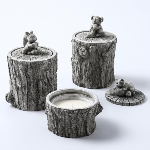 Custom Scented Creative Cylindrical Tree Stump Cement Cup Scented Candle