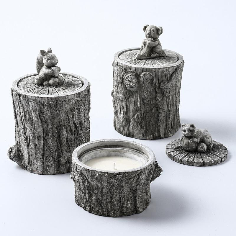 Custom Scented Creative Cylindrical Tree Stump Cement Cup Scented Candle 