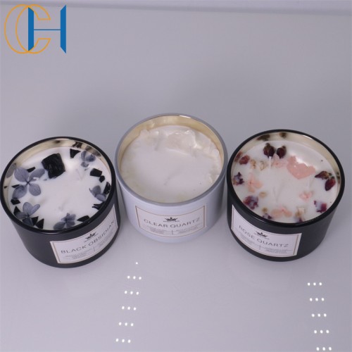 Natural Dried Flowers Rose Love Soy Wax 3 Wick Candles Scented With Crystals