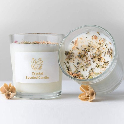 Custom Label Fragrance Natural Soy Wax Candle Dried Flower Advanced Aromatherapy Glass Crystal Scented Candle