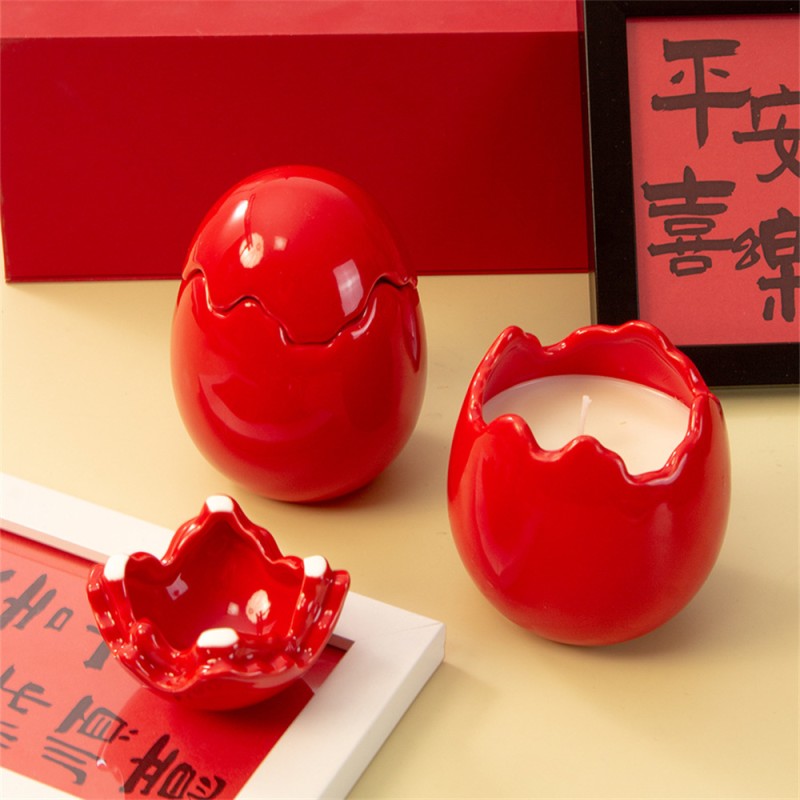 Kabbalah Wholesale Hot Sale Easter Ceramic Egg Shape Ceramic Candle Empty Jar With Lid