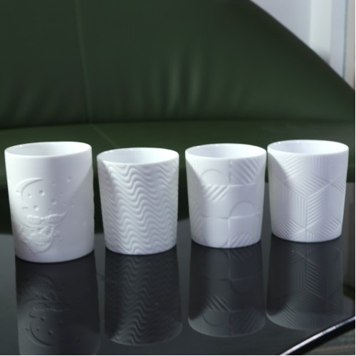 Custom Wholesale Matte Candle Vessels Embossed Empty Candle Container White Ceramic Candle Jar with  Lids