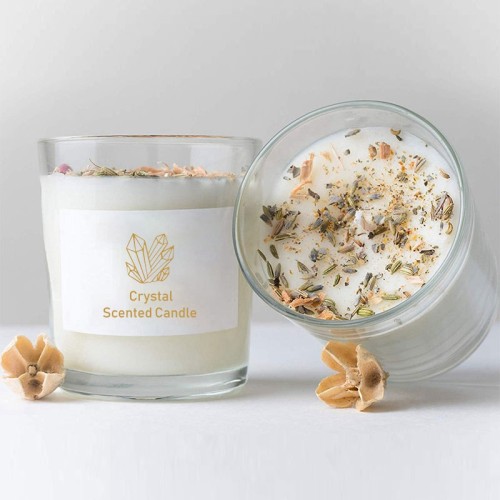 Home Decoration Meditation Healing Crystal Dried Flowers Herbs Soy Wax Scented Candles