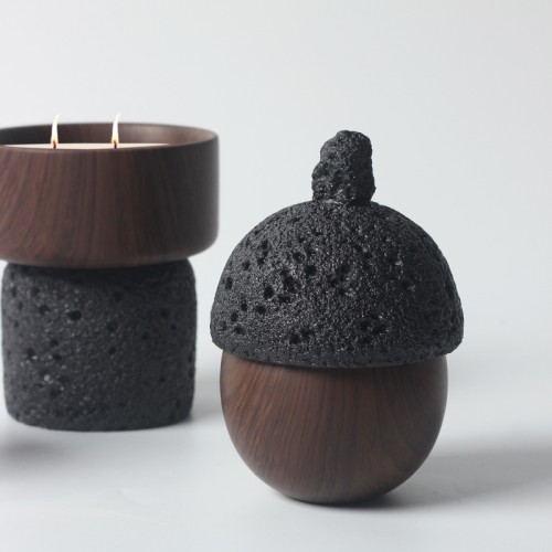 Home Decoration Multi-Function  Scented Candles Set Luxury Type Ceramic Wooden Grain  Candle Jar