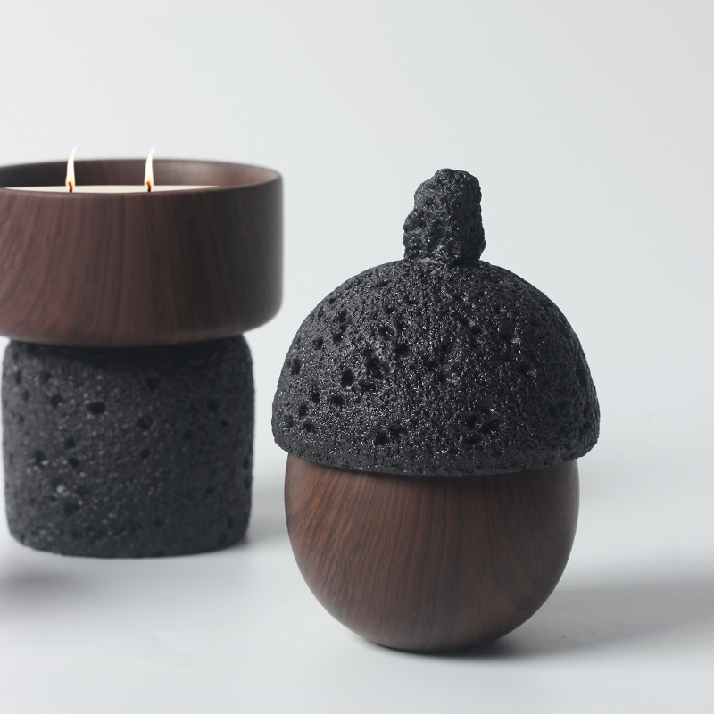 Home Decoration Multi-Function  Scented Candles Set Luxury Type Ceramic Wooden Grain  Candle Jar 