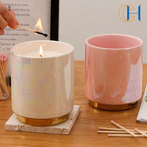 Shiny Glaze Ceramic Empty Candle Jar  Bulk Scented Candle With Soy Wax 