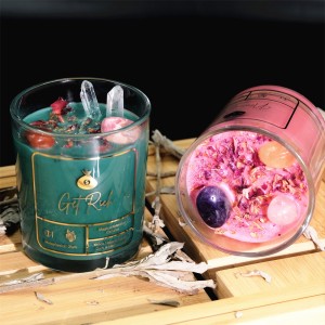 Custom Luxury Private Label Soy Wax Crystal Infused Gem Candle Magical Scented Candles With Dry Flowers 