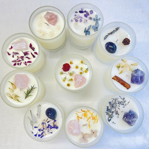 Home Decoration Meditation Healing Crystal Dried Flowers Herbs Soy Wax Scented Candles