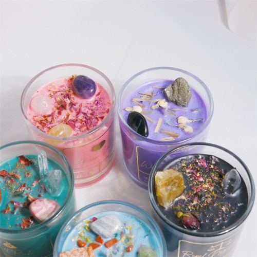 Wholesale in Bulk Crystal Making Tin 1/2/3 Wick Custom Gift  Set Luxury Glass Jar Private Label Natural Soy Wax Scented Candle