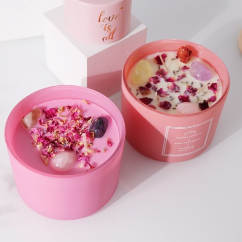 Natural Dried Flowers Rose Love Soy Wax 3 Wick Candles Scented With Crystals