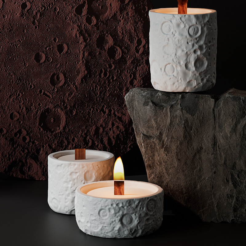 Kabbalah High Customization Original Design Moon Surface Round Cylinder Candle Vessel Cement Candle Jar