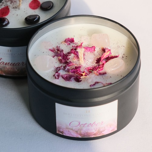 New Arrived Birth Month Themes Birthstone Tin Candle Jars with Lids Spiritual Crystal Healing Herbs Scented Candles