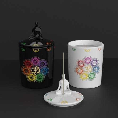 Custom Chakra Logo Luxury Aromatic Ceramic Candle Jars with Lids Fragrance Insertion Velas Private Label Scented Candle