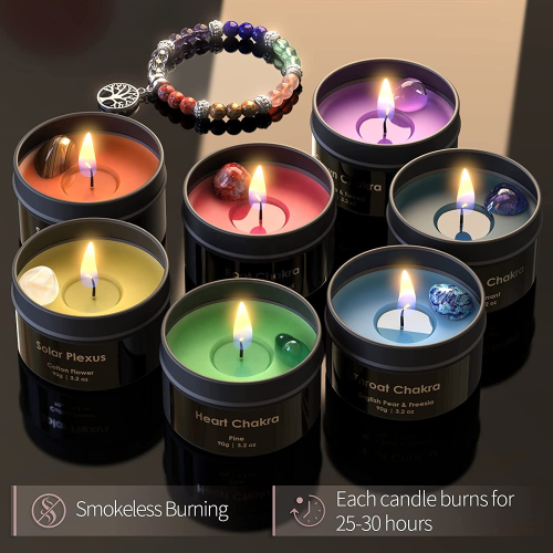 Kabbalah Meditation Occult Theme Candle Set Velas Aromaticas 7 Chakras Candle with Crystals and Dry Flower