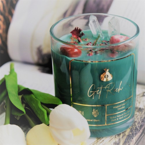 Wholesale in Bulk Crystal Making Tin 1/2/3 Wick Custom Gift  Set Luxury Glass Jar Private Label Natural Soy Wax Scented Candle