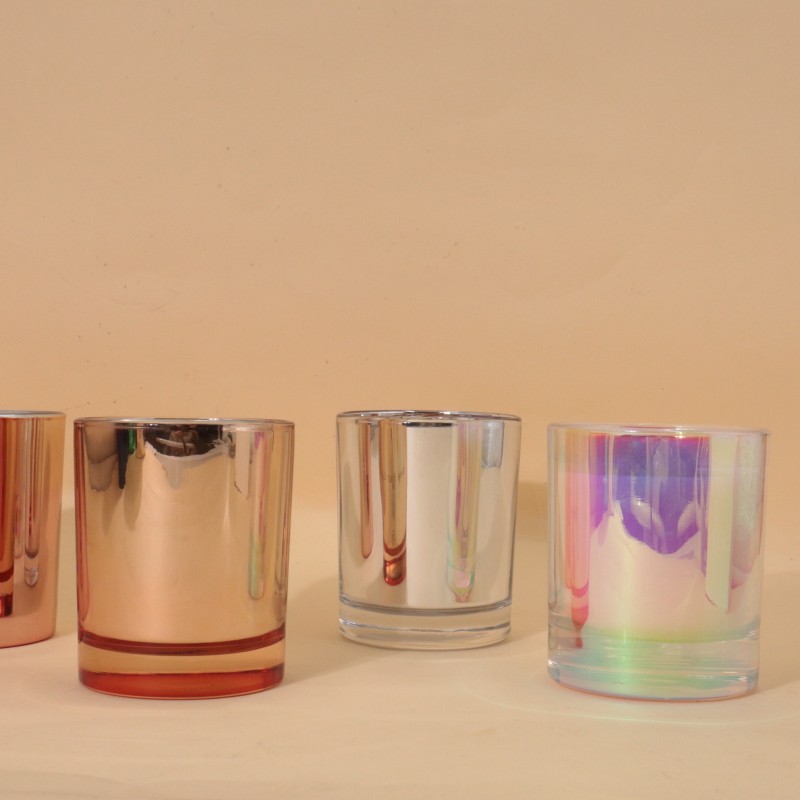 Shiny Luxury Rainbow Color Glass Candle Jars With Customized Lid Iridescent Candle Vessels for Christmas 