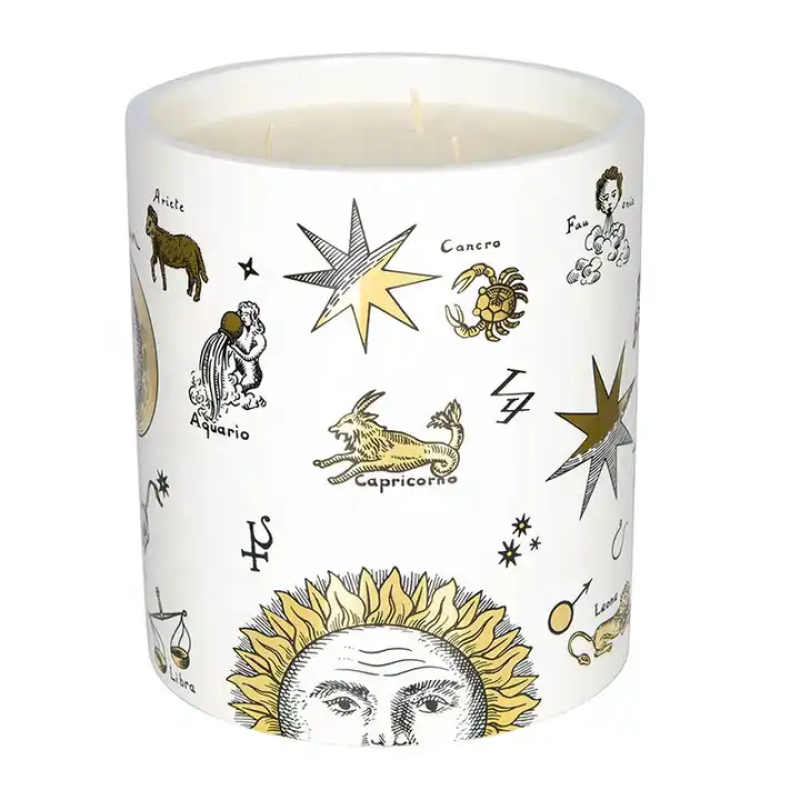 Kabbalah Luxury Private Label Star Moon Zodiac Ceramic Cup Scented Candles with Lid Package Box 