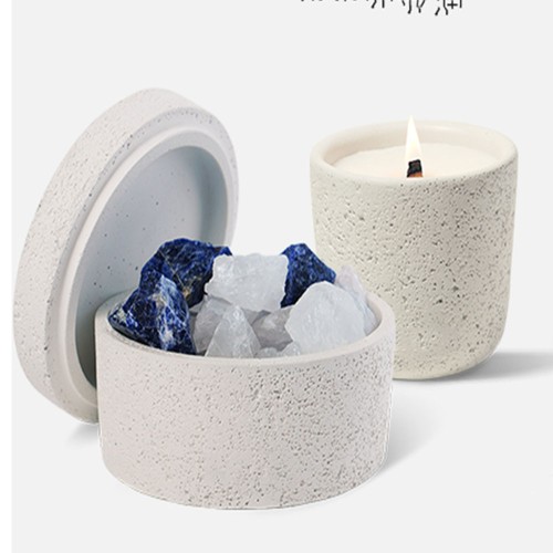 Ceramic Cement Candle Vessels Matte White Candle Jar Candle Jar with Luxury Box