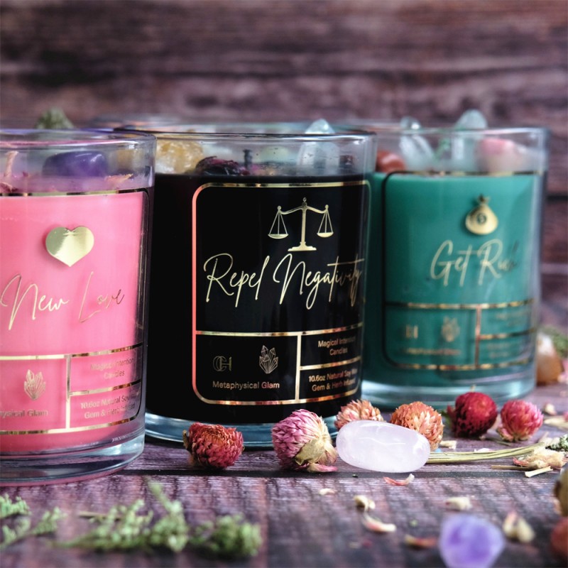 Wholesale Customized Healing Energy Scents ODM Natural Crystal Witchcraft Wax Magic Spell Candle 