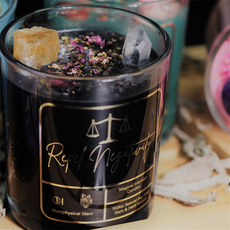 Wholesale in Bulk Crystal Making Tin 1/2/3 Wick Custom Gift  Set Luxury Glass Jar Private Label Natural Soy Wax Scented Candle 