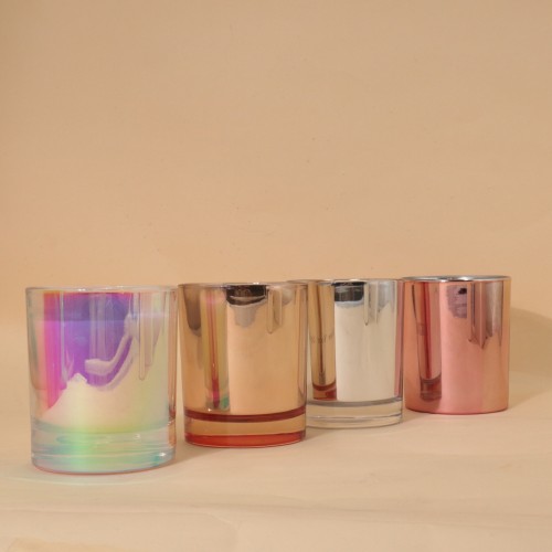 Shiny Luxury Rainbow Color Glass Candle Jars With Customized Lid Iridescent Candle Vessels for Christmas