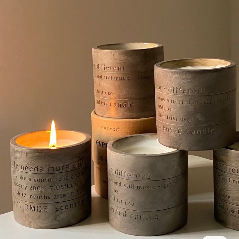 Kabbalah Custom Private Label Home Decor Soy Wax Cement Ceramic Cup Scented Wooden Candle Wicks Cement Design Colored Candles 