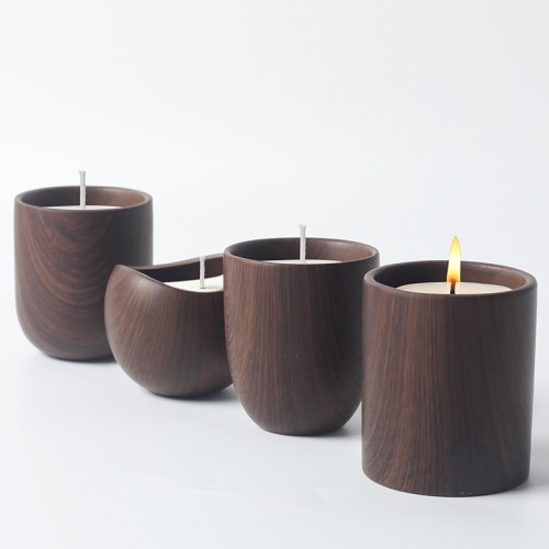 Home Decoration Multi-Function  Scented Candles Set Luxury Type Ceramic Wooden Grain  Candle Jar