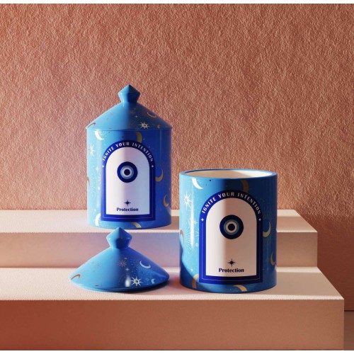 Kabbalah New Arrival Devil Eye Blue Self Healing Meditation Lotus Cement Ceramic Scented Candle